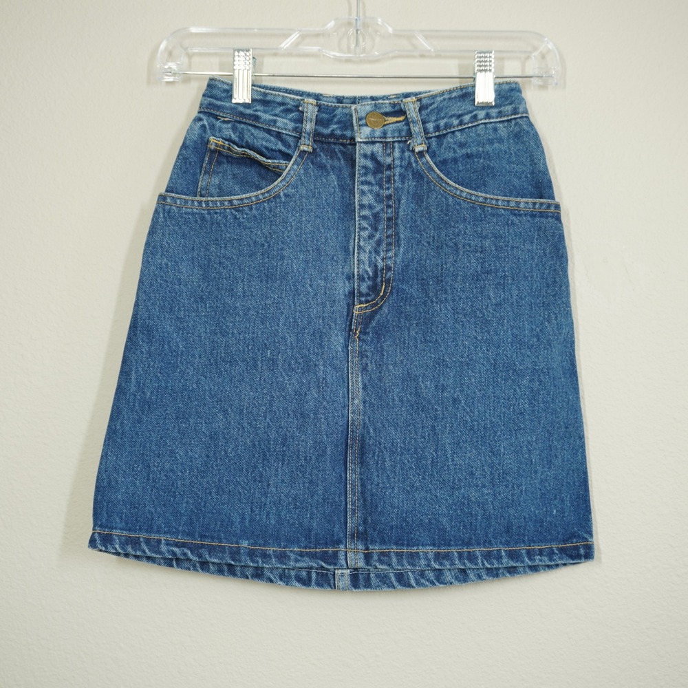 Vintage Guess Marciano Denim Mini Skirt High Waisted Blue Size 24/6 Made in USA